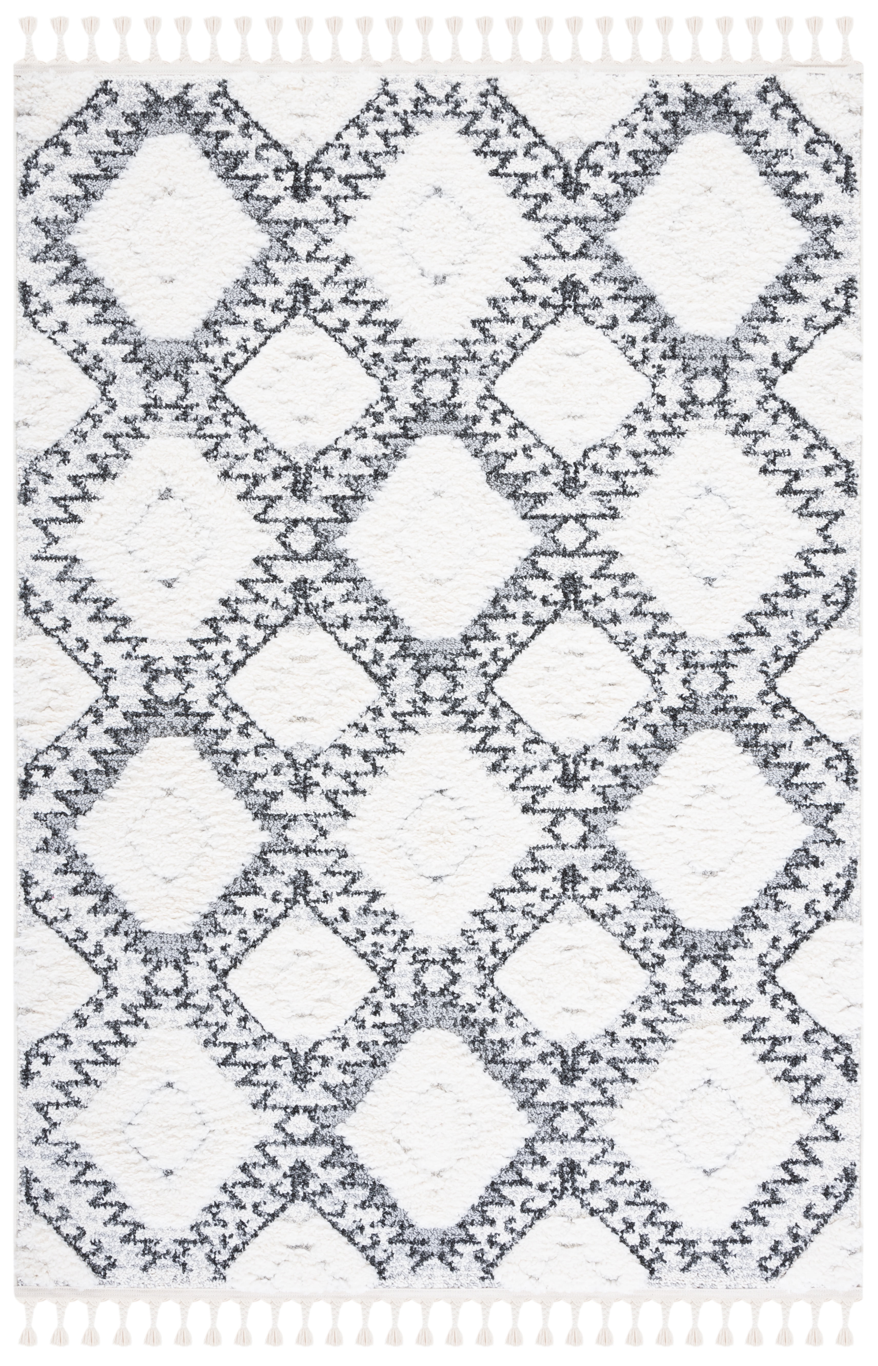 Ivory Diamond Braided Edge Shag Rug 4' x 6' - Handmade Synthetic
