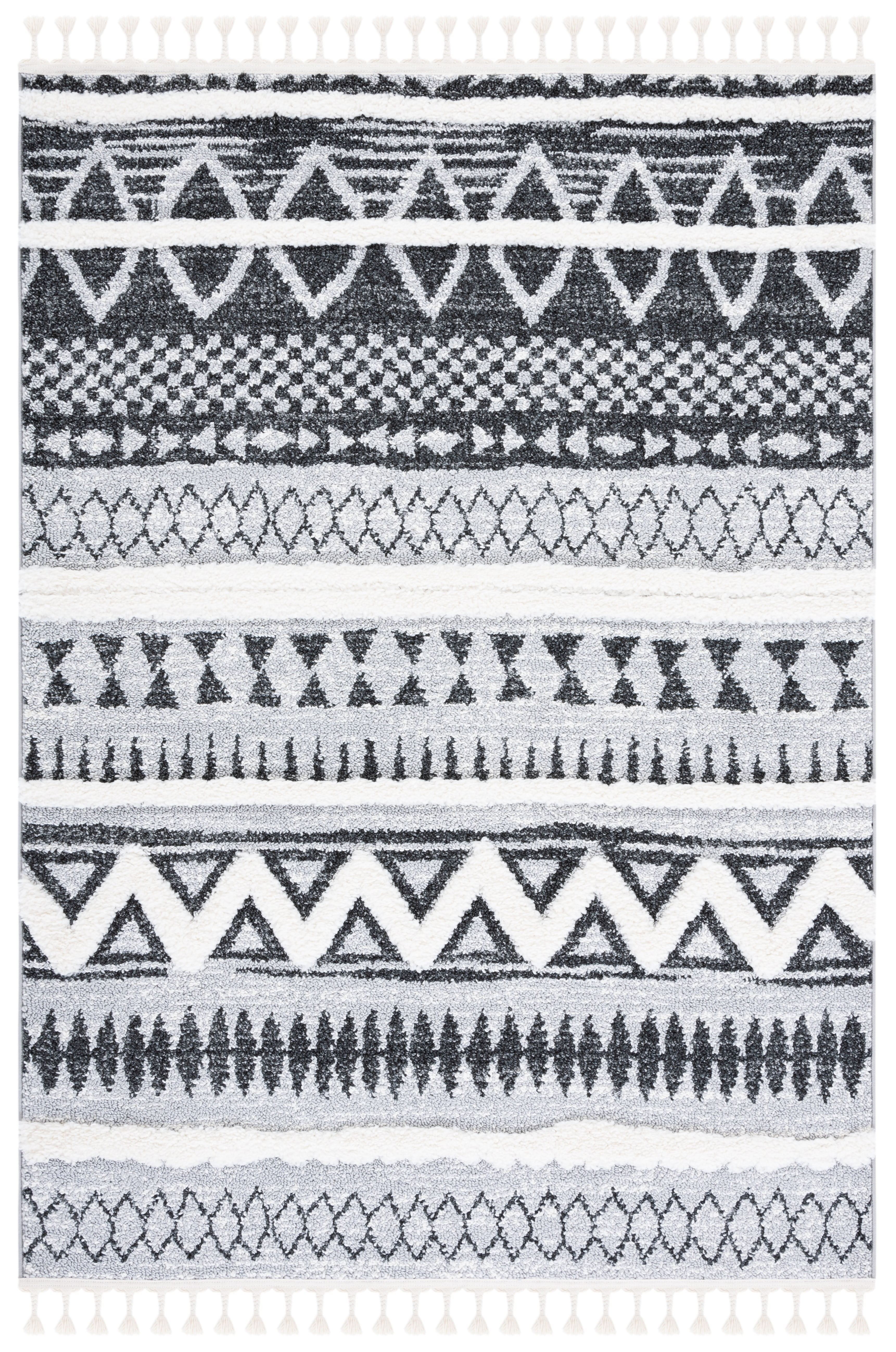 Gray and Black Rectangular Moroccan Tassel Shag Area Rug