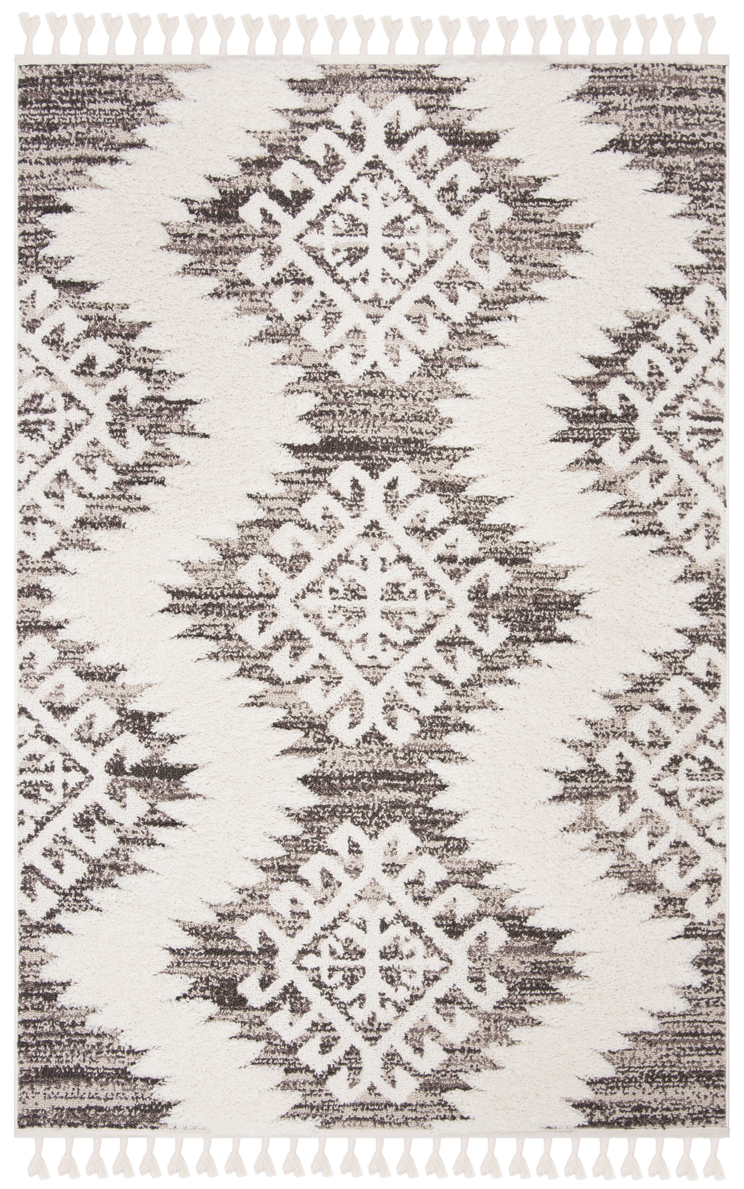 Ivory and Brown Diamond Shag Rectangular Area Rug