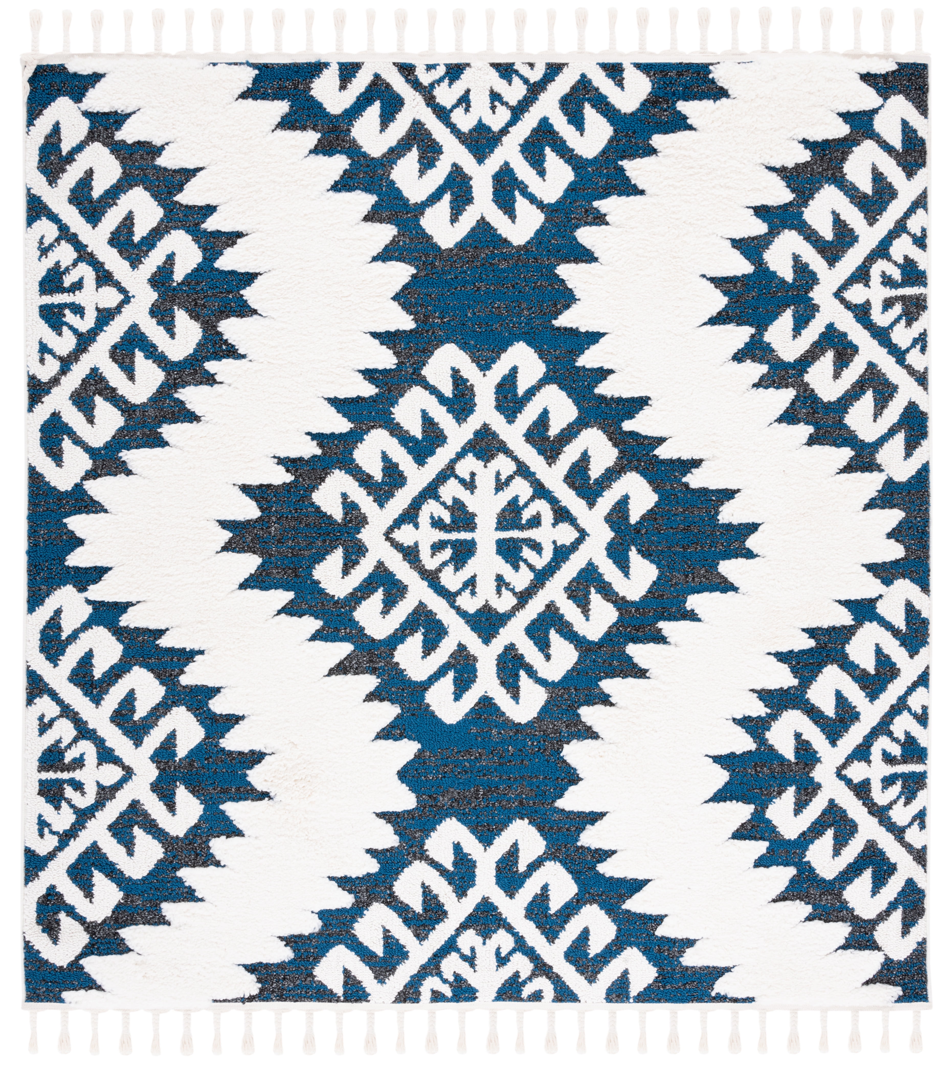 Moroccan Tassel Shag MTS652 Power Loomed Indoor Area Rug - Navy/Ivory - 6'7"x6'7" - Safavieh