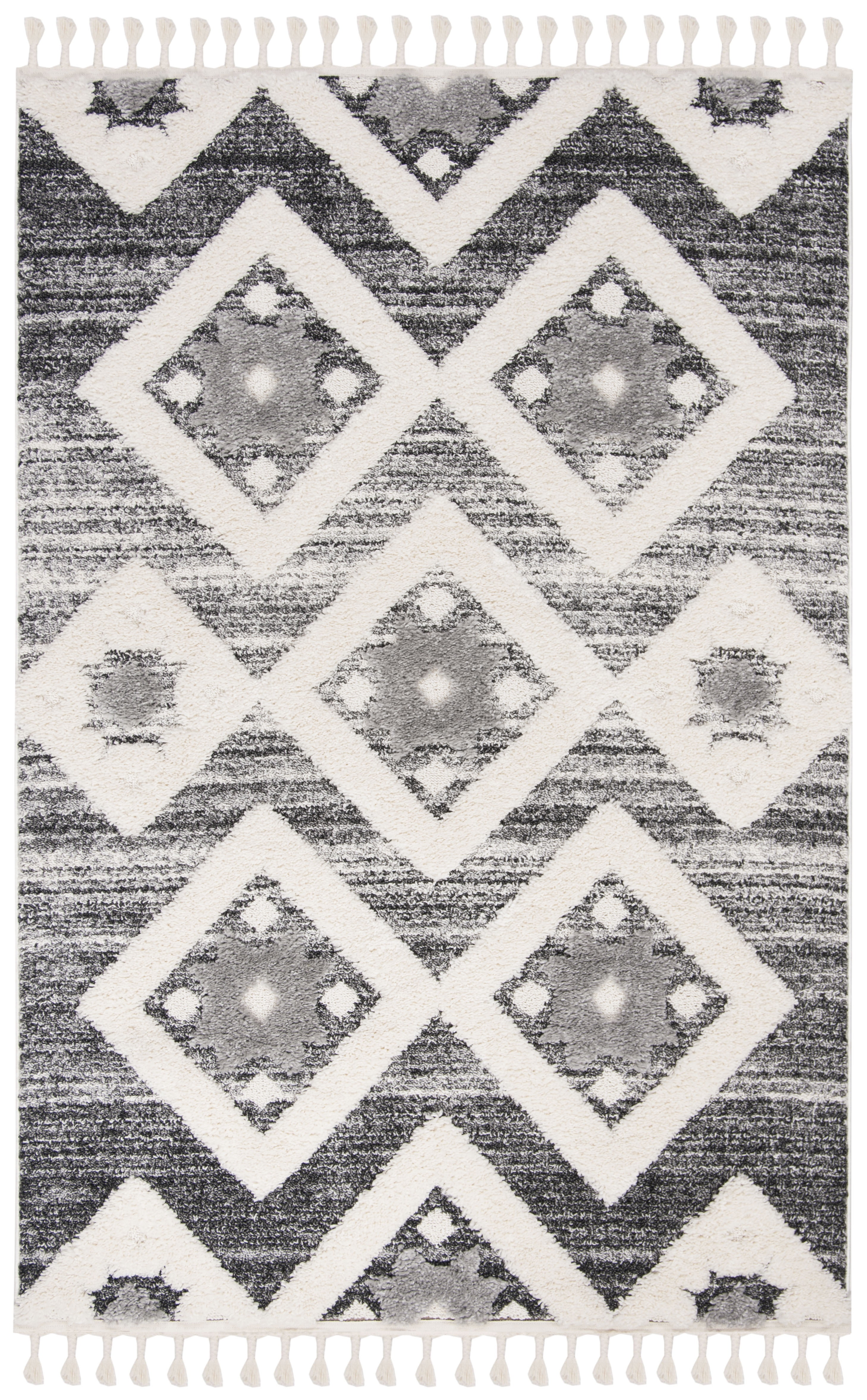 Gray Diamond Braided Shag Rectangular Synthetic Rug