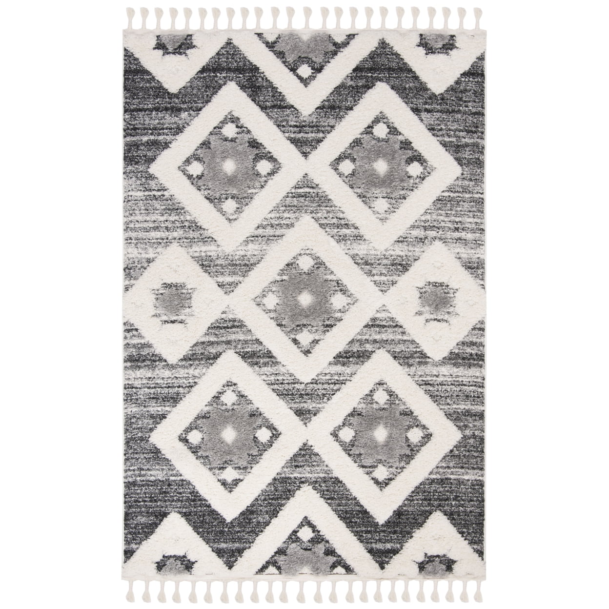 Gray Diamond Braided Shag Rectangular Synthetic Rug