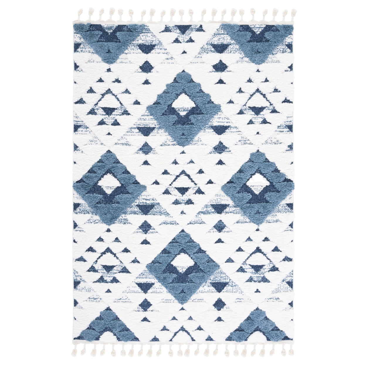 Ivory and Blue Diamond Shag 4' x 6' Area Rug