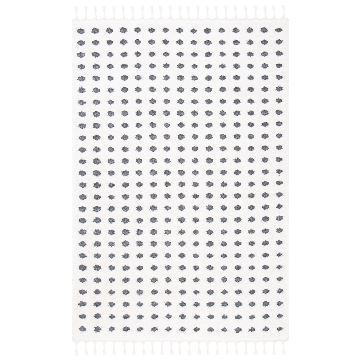 Ivory Diamond Braided Edge Shag Rug with Stain-Resistant Synthetic Fibers, 3'x5'