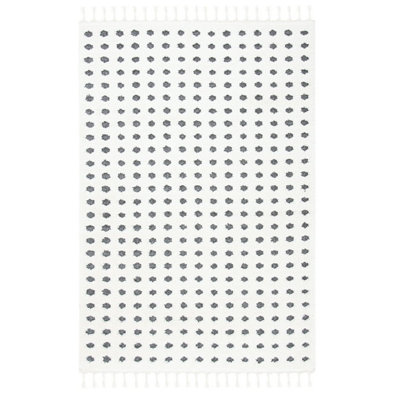 SAFAVIEH Moroccan Tassel Siofra Dot Print Shag Area Rug, Ivory/Grey, 5'3" x 7'6"