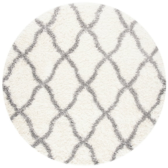SAFAVIEH Moroccan Tassel Tangier Geometric Shag Area Rug, Ivory/Light Grey, 6'7" x 6'7" Round