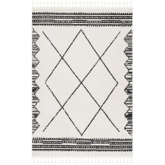 SAFAVIEH Moroccan Tassel Timothy Diamond Area Rug, Ivory/Black, 8' x 10'