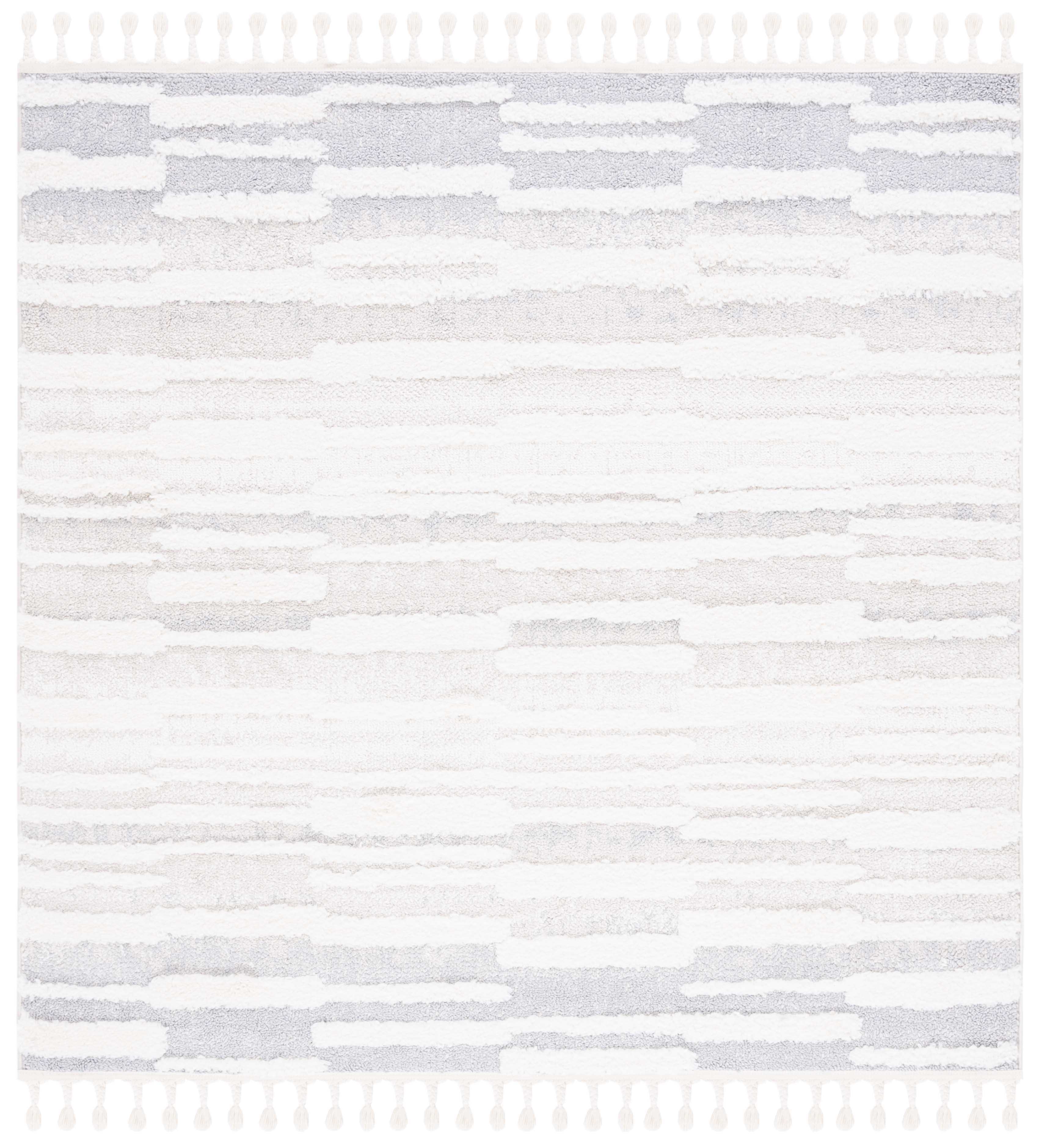 Ivory Diamond Braided Square Shag Rug with Synthetic Fringe