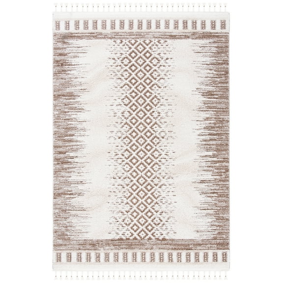 SAFAVIEH Moroccan Tassel Willard Wavy Striped Shag Area Rug, Ivory/Beige, 4'5" x 6'5"