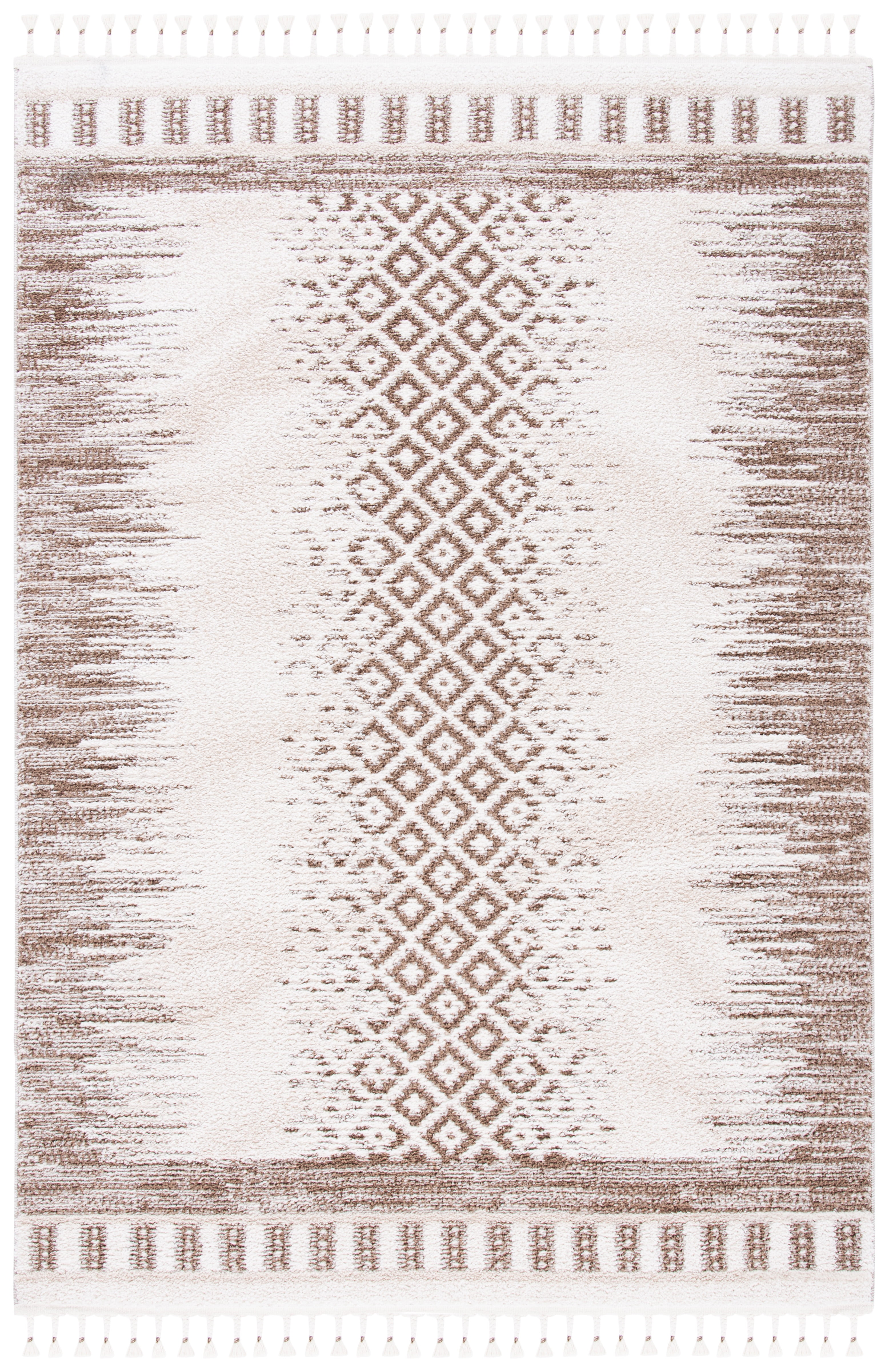Ivory Diamond Shag 5' x 7' Braided Edge Synthetic Area Rug