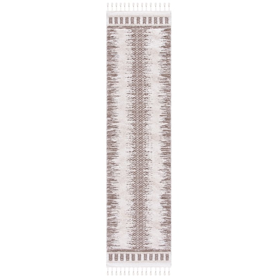 SAFAVIEH Moroccan Tassel Willard Wavy Striped Shag Runner Rug, Ivory/Beige, 2'2" x 9'