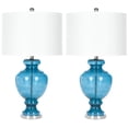 thumbnail image 1 of Safavieh 27" Traditional Chrome Table Lamp with Blue Glass White Shades, 1 of 6