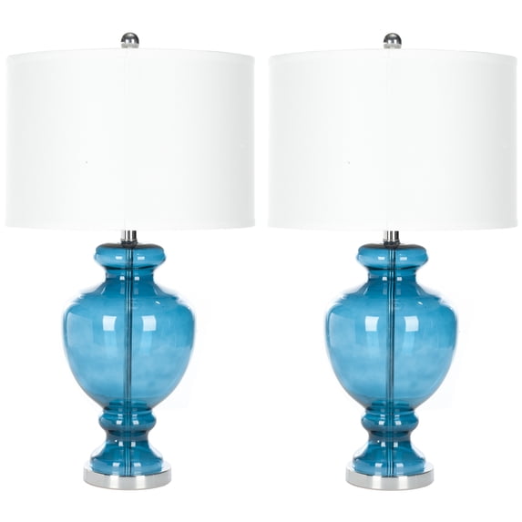Safavieh 27" Traditional Chrome Table Lamp with Blue Glass White Shades