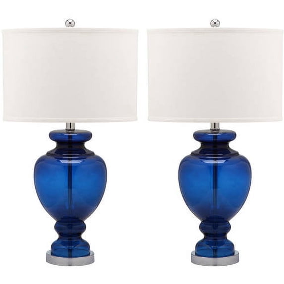 SAFAVIEH Morocco 27 in. H Solid Glam Glass Table Lamp, Navy, Set of 2