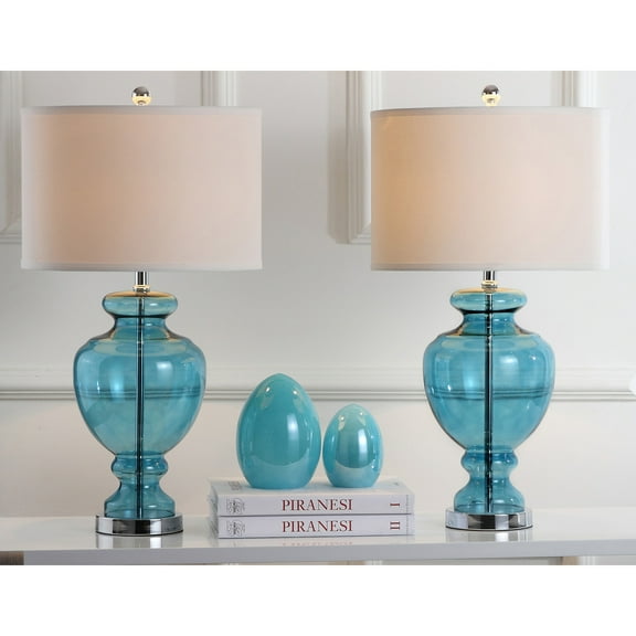 SAFAVIEH Morocco 28 in. H Glass Table Lamps with USB Port, Mercury, Set of 2