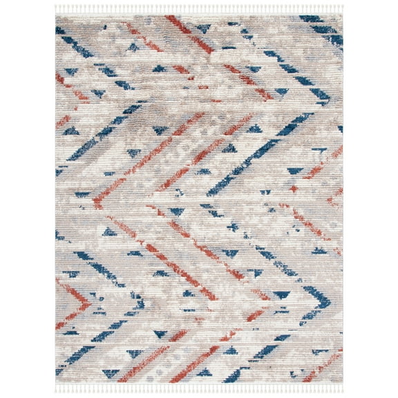 SAFAVIEH Morocco Amadine Geometric Striped Polyester Area Rug, Grey/Navy, 8' x 10'