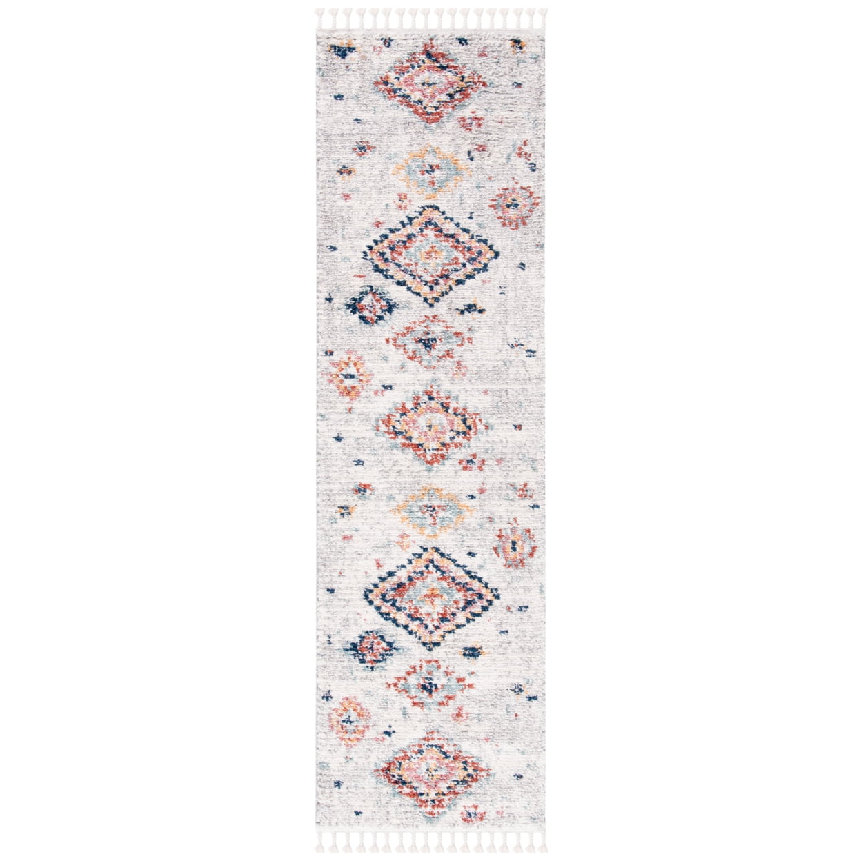 Ivory and Multi Diamond Synthetic Flat Woven Runner Rug
