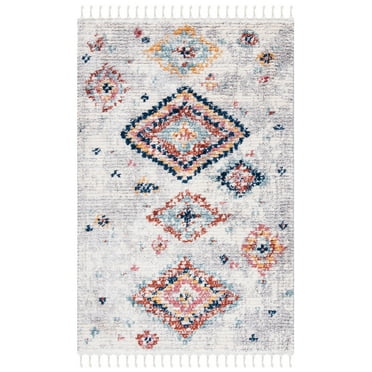 SAFAVIEH Morocco Audra Geometric Polyester Area Rug, Ivory/Multi, 4' x 6'