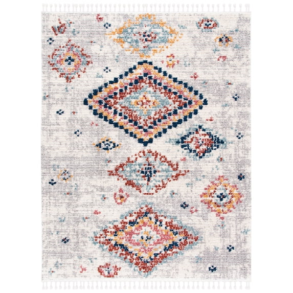 SAFAVIEH Morocco Audra Geometric Polyester Area Rug, Ivory/Multi, 9' x 12'