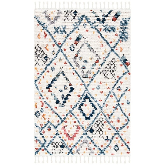 SAFAVIEH Morocco Ava Geometric Polyester Area Rug, Ivory/Multi, 4' x 6'