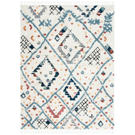 SAFAVIEH Morocco Ava Geometric Polyester Area Rug, Ivory/Multi, 9' x 12'