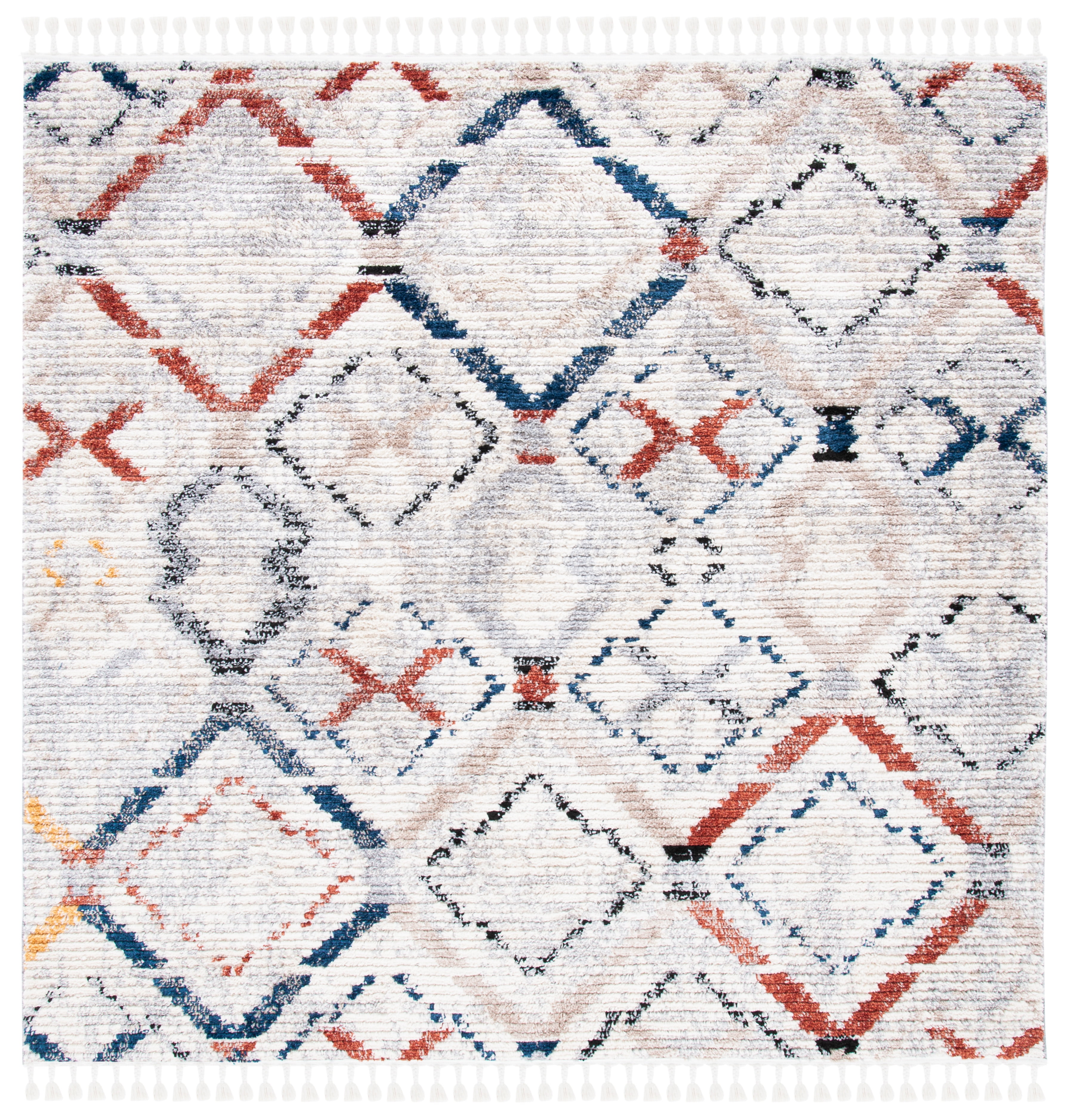 Gray Diamond Hand-Knotted Square Synthetic Area Rug