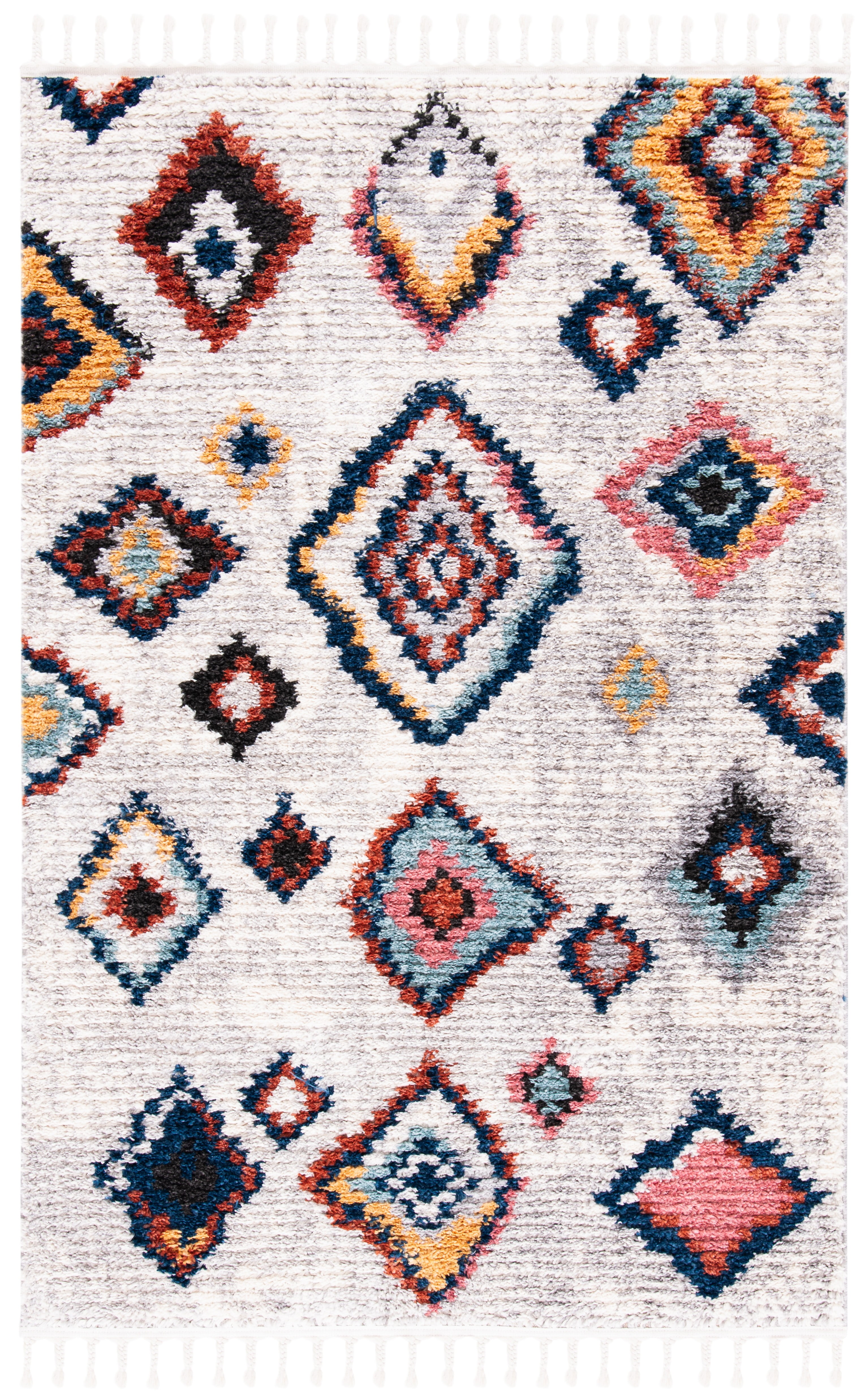 Ivory and Multi Diamond Pattern Synthetic Area Rug, 4' x 6'