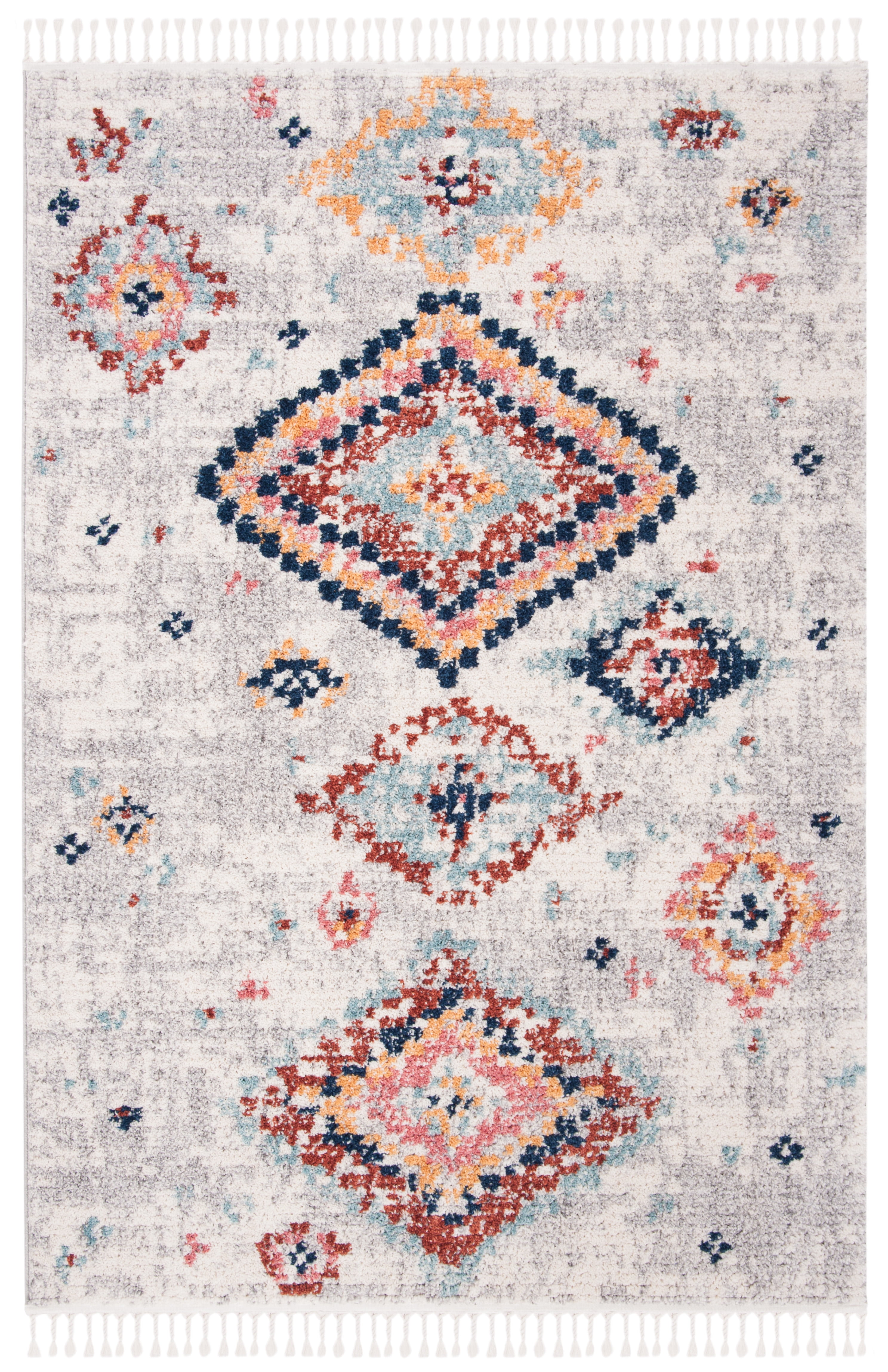 Ivory and Multi Diamond Pattern Synthetic Area Rug