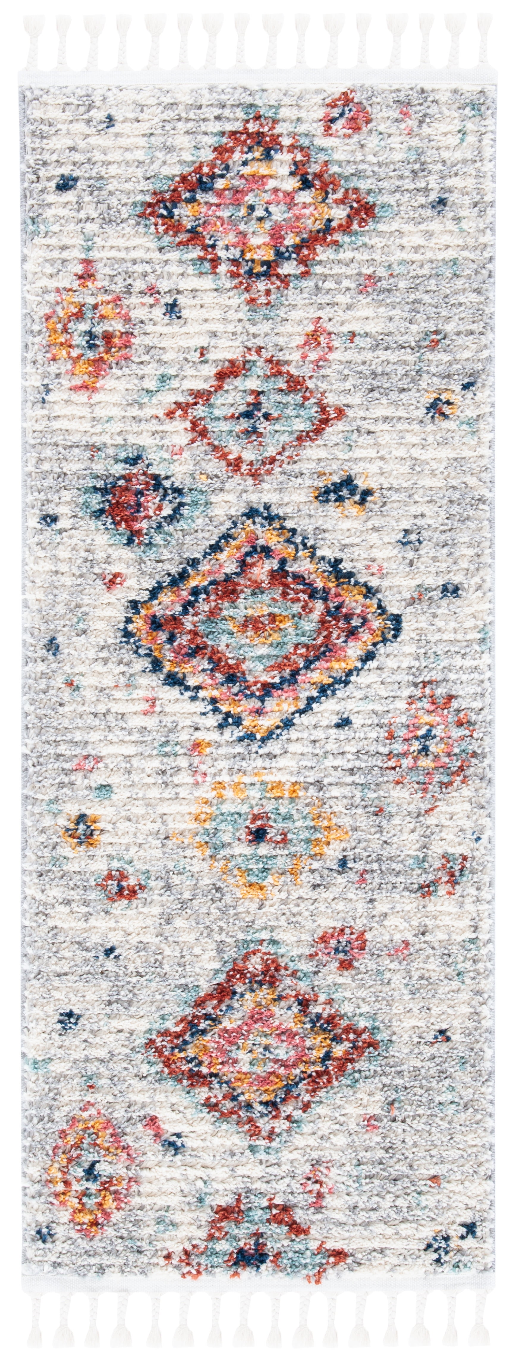 Ivory and Multi Diamond Pattern Synthetic Runner Rug