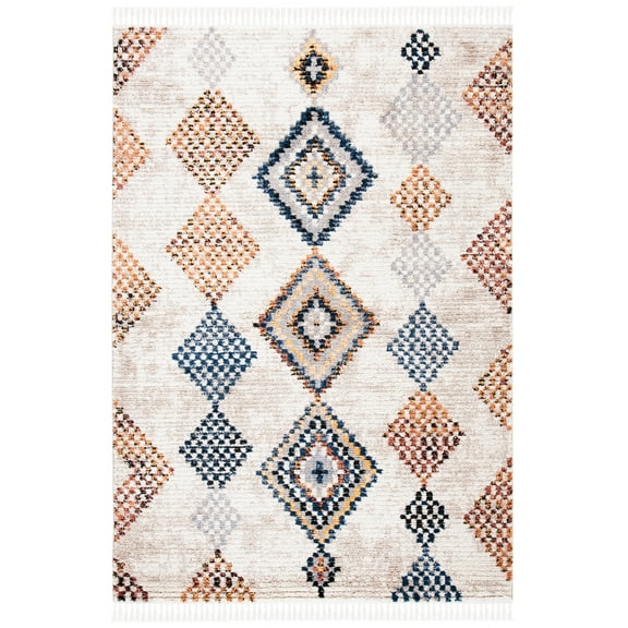 SAFAVIEH Morocco Comhgham Diamond Polyester Area Rug, Grey/Rust, 2'6" x 4'