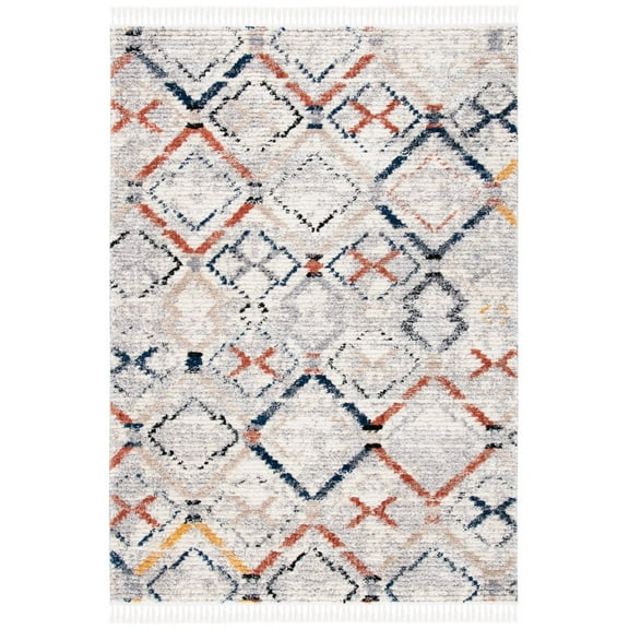 SAFAVIEH Morocco Jack Geometric Polyester Runner Rug, Grey/Navy, 2' x 5'
