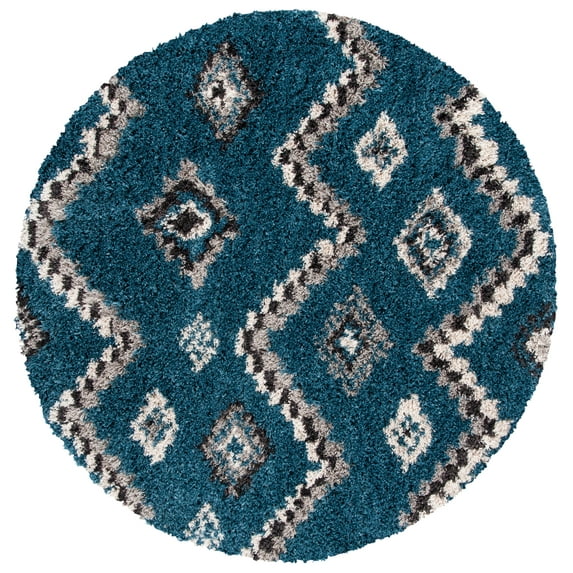 SAFAVIEH Morocco Juniper Geometric Area Rug, Blue/Gray, 6'7" x 6'7" Round