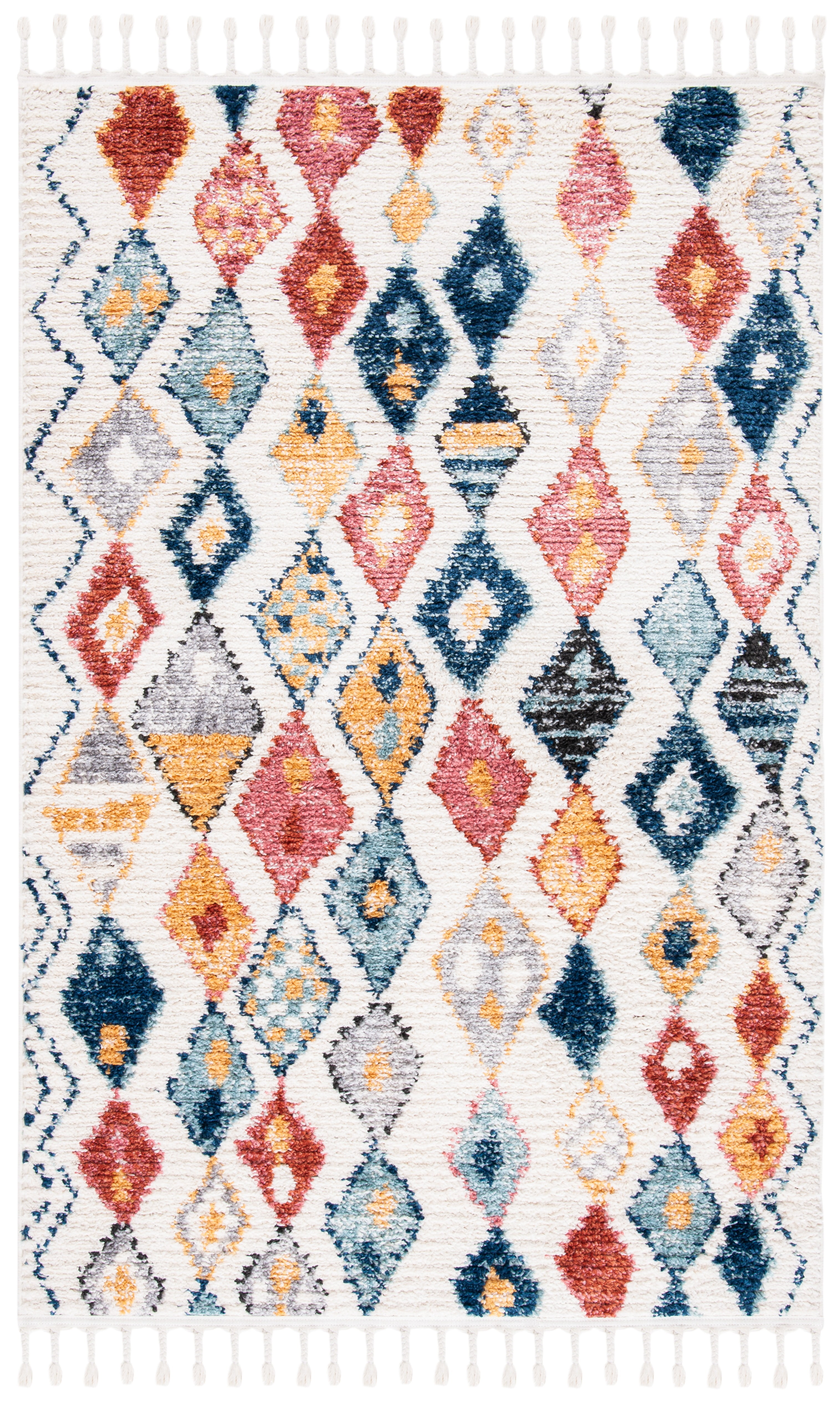 Ivory and Multicolor Diamond Pattern Synthetic Area Rug, 2'6" x 4'