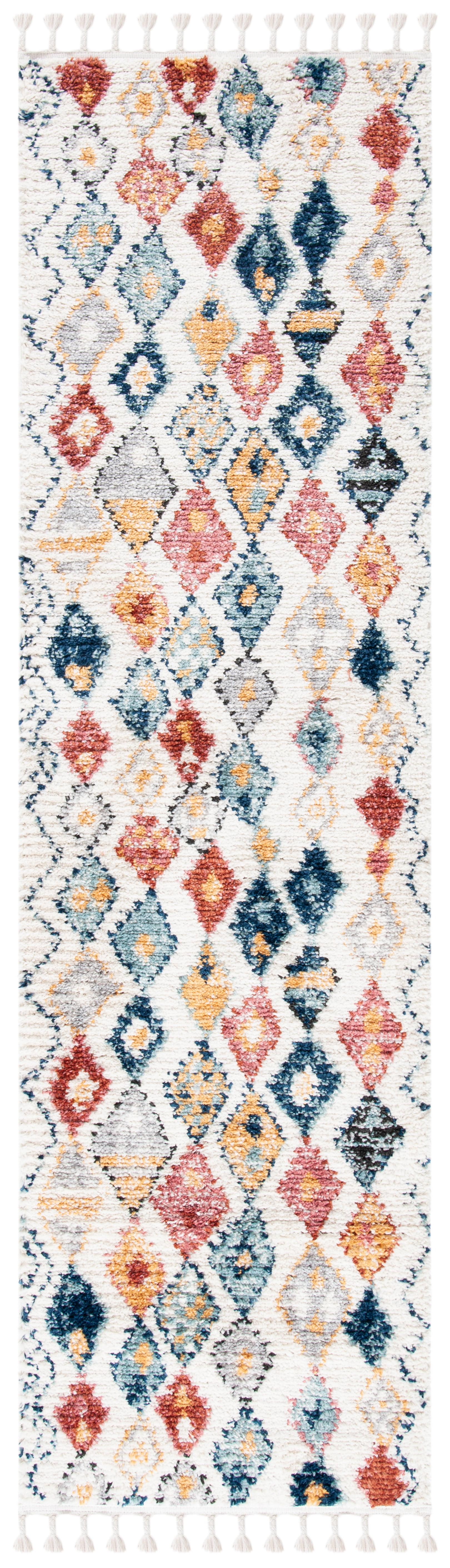 Ivory Diamond Hand-Knotted Boho-Chic Wool Blend Area Rug