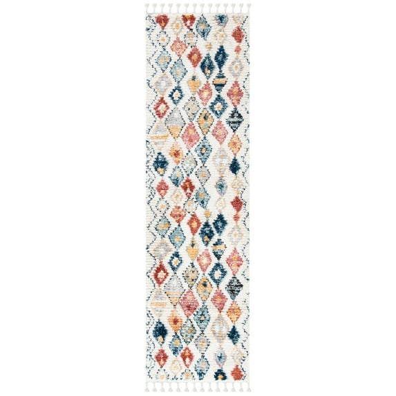 SAFAVIEH Morocco Mattese Geometric Polyester Runner Rug, Ivory/Multi, 2'2" x 9'