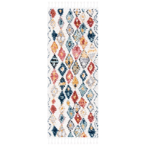 SAFAVIEH Morocco Mattese Geometric Polyester Runner Rug, Ivory/Multi, 2' x 5'