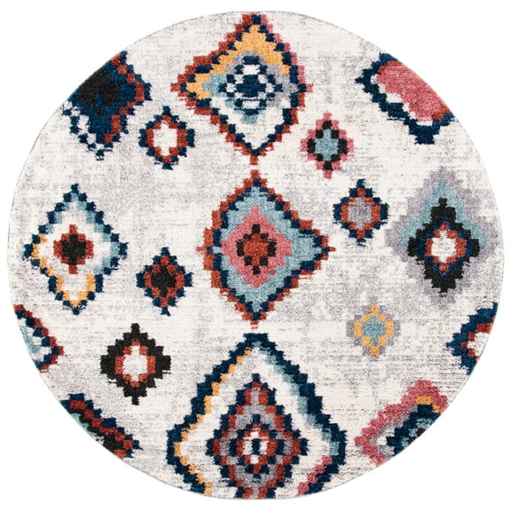 SAFAVIEH Morocco Skin Abstract Geometric Polyester Area Rug, Cream/Multi, 6'7" x 6'7" Round