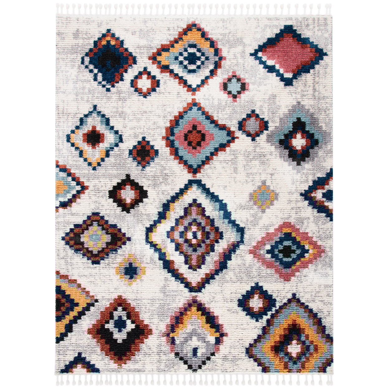 Ivory and Multicolor Synthetic Bohemian Diamond Area Rug, 3' x 5'