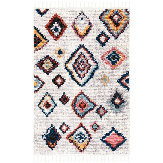SAFAVIEH Morocco Skin Geometric Polyester Area Rug, Ivory/Multi, 4' x 6'