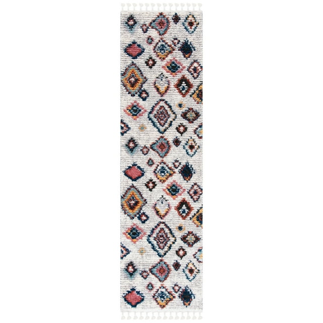 SAFAVIEH Morocco Skin Geometric Polyester Runner Rug, Ivory/Multi, 2'2" x 11'