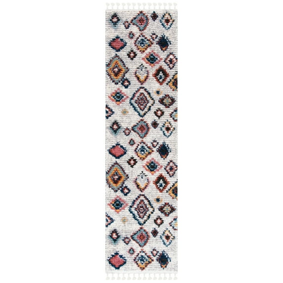 SAFAVIEH Morocco Skin Geometric Polyester Runner Rug, Ivory/Multi, 2'2" x 11'