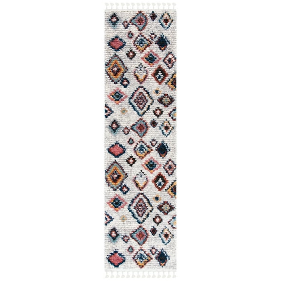 SAFAVIEH Morocco Skin Geometric Polyester Runner Rug, Ivory/Multi, 2'2" x 7'