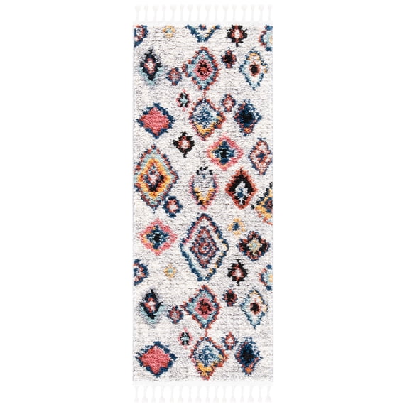SAFAVIEH Morocco Skin Geometric Polyester Runner Rug, Ivory/Multi, 2' x 5'