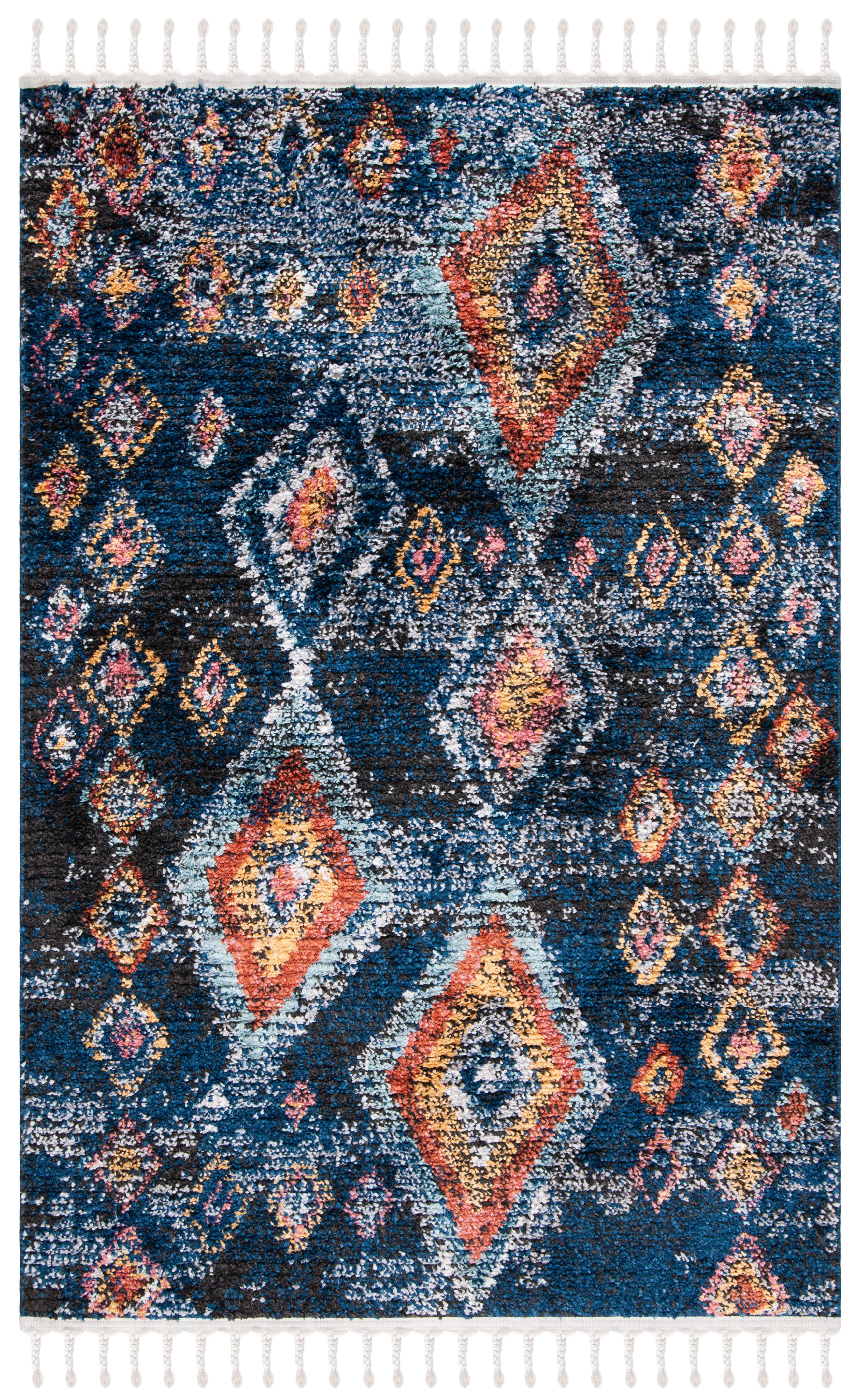 Boho Chic Navy and Multi Diamond Synthetic 4' x 6' Area Rug