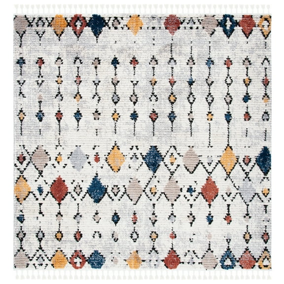 SAFAVIEH Morocco Tashi Geometric Polyester Area Rug, Grey/Gold, 6'7" x 6'7" Square