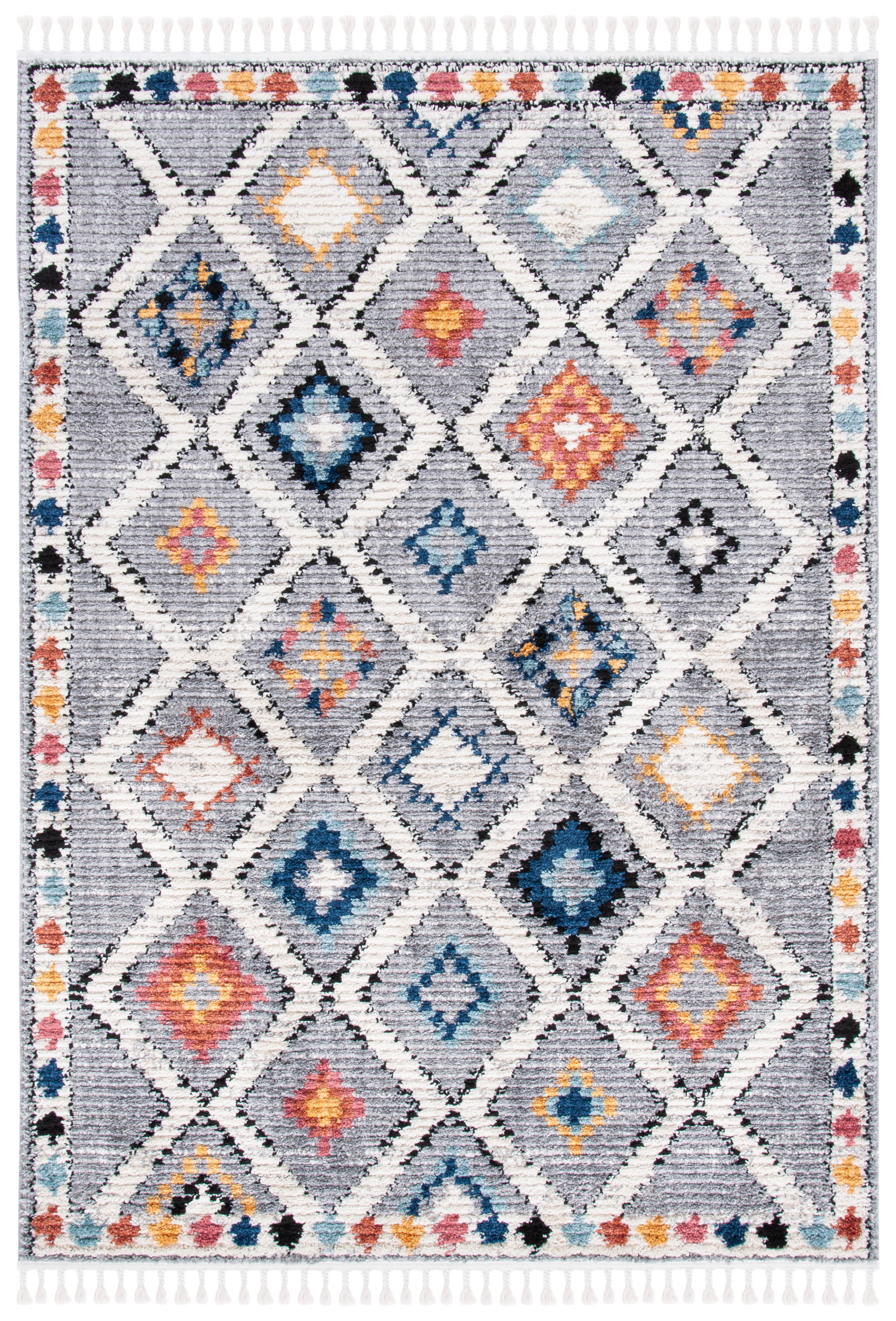 SAFAVIEH Morocco Zowie Geometric Polyester Area Rug, Grey/Multi, 5'3