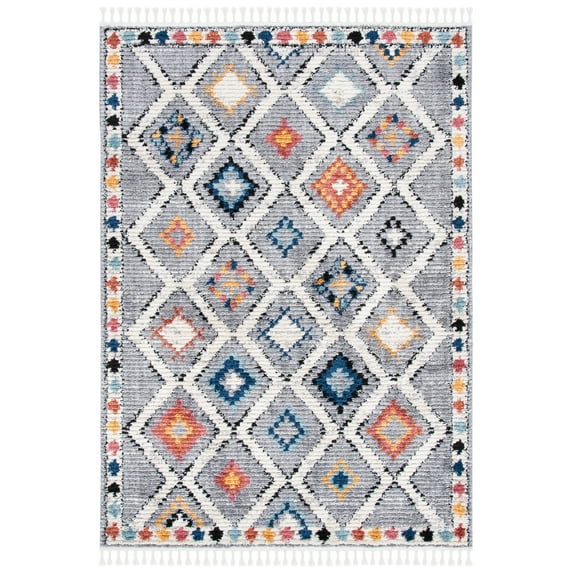 SAFAVIEH Morocco Zowie Geometric Polyester Area Rug, Grey/Multi, 5'3" x 7'6"