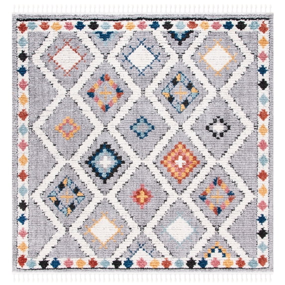 SAFAVIEH Morocco Zowie Geometric Polyester Area Rug, Grey/Multi, 6'7" x 6'7" Square