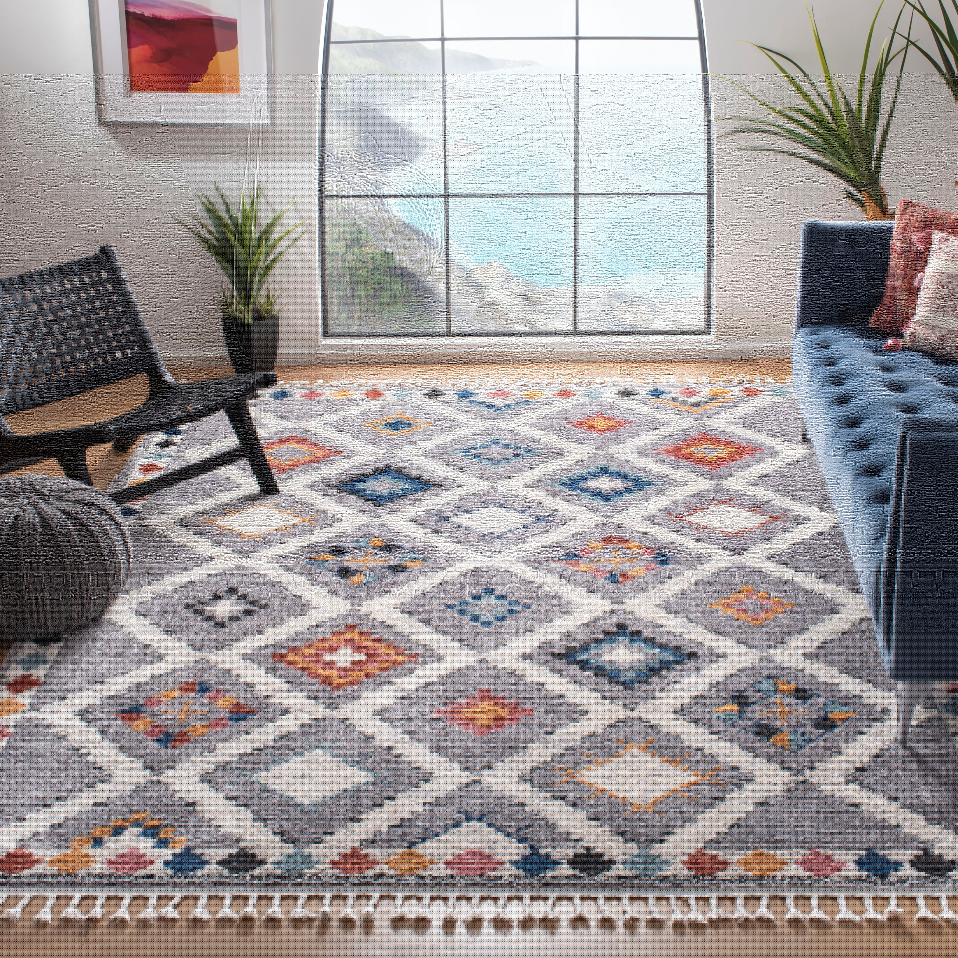 Gray and Multicolor Diamond Pattern 8' x 10' Synthetic Area Rug