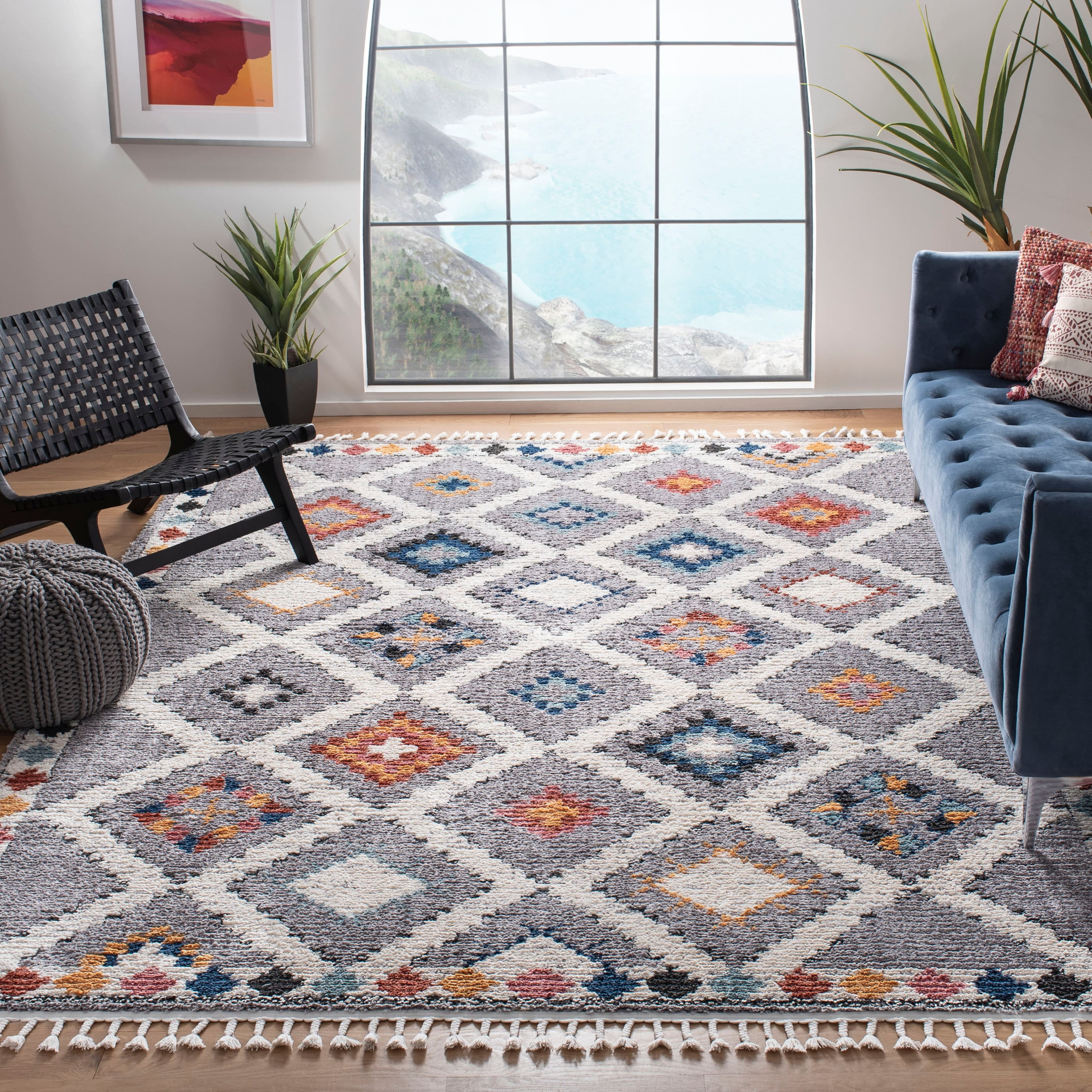 Gray and Multicolor Diamond Pattern 8' x 10' Synthetic Area Rug